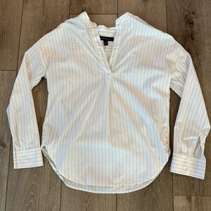 Banana Republic Striped White Blouse Poplin Long Sleeve Top XXS Petite